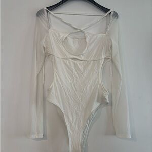 Elegant White Sheer mesh Long Sleeve Bodysuit